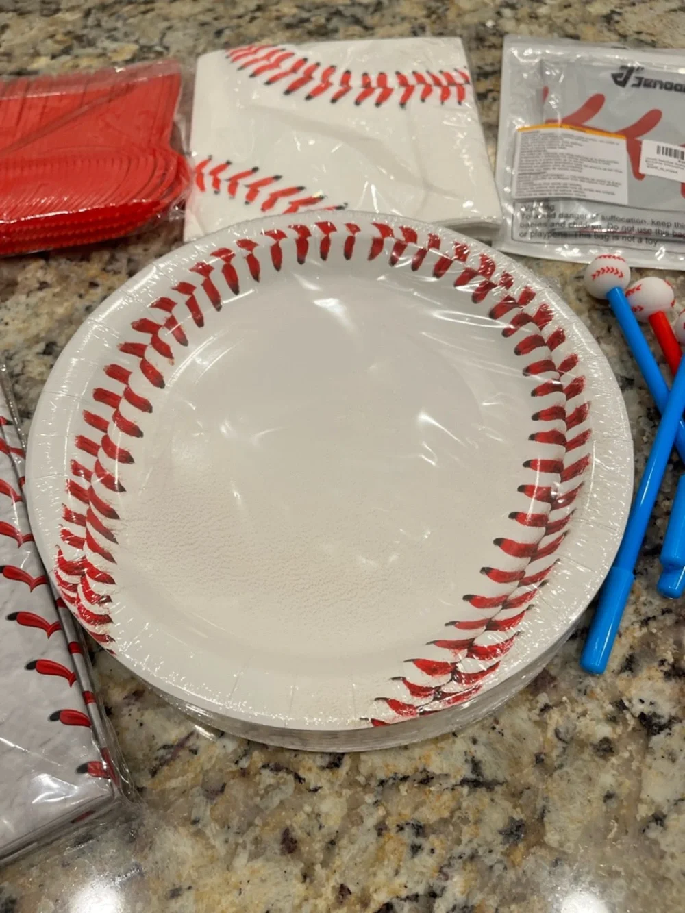 Baseball Party Supplies Kit - Red & White